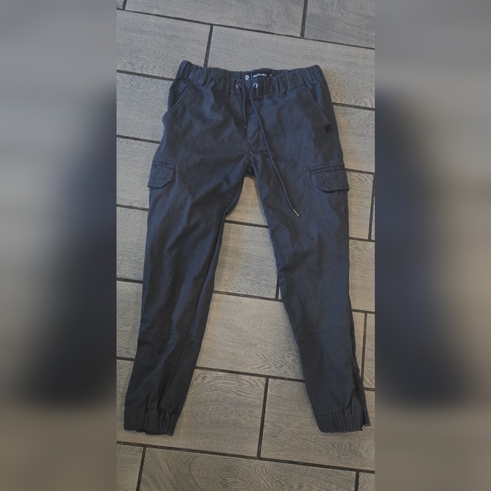 Akademiks Mens Cargo Jogger Pants Charcoal Gray Drawstring Ankle‎ Zip Medium